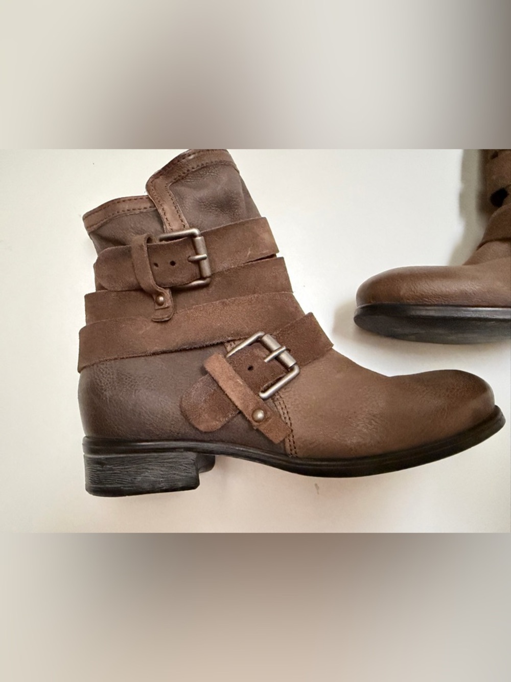 Miz Mooz Leather Moto Buckle Ankle Boots Brown EU 37 US 6.5–7